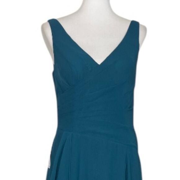 Azazie Kori New Bridesmaid Dress V-neck Chiffon Gown Peakcock Teal Women Size 6 - Picture 8 of 16